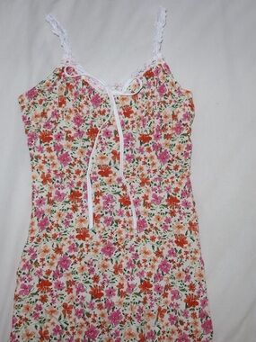 SHEIN White Midi Slip Dress with Pink & Orange Floral Print